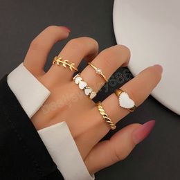 Wedding Cute White Heart Pearl Ring Woman Fashion 2022 Leaves Rings Set for Women Girls Party Jewellery