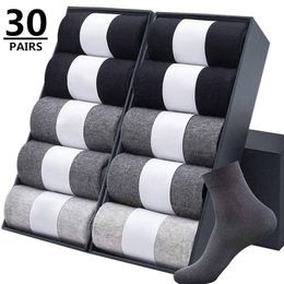 Men's Socks 30pairs Middle Tube Polyester Cotton Summer Autumn Solid Colour Breathable Business Wholesale 220923