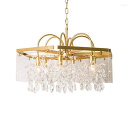 Pendant Lamps American Crystal LED Chandelier Lighting Gold Iron Glass Hanglamps Living Room El Lobby Deco Luminaria
