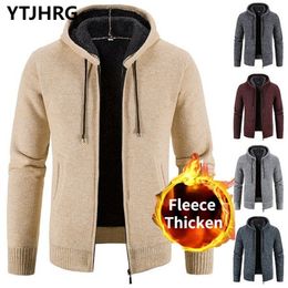 Mens Sweaters Hooded Autumn Winter Knitted Jackets Fleece Sweaters Thicken Coat Mens Clothing Fashion Cardigan Long Sleeve Tops Warm 220923