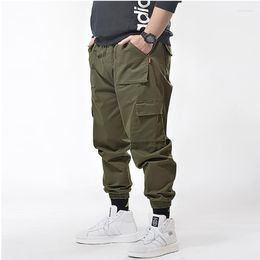 Men's Pants Men's Plus Size Elastic High Waist Small Foot Work Clothes Multi Pocket Tie Casual Black Wide Leg Pants1