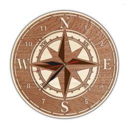 Wall Clocks Compass Wind Rose Dual Layers Wooden Clock For Living Room Nautical Navigation Home Decor Marine Direction Watch