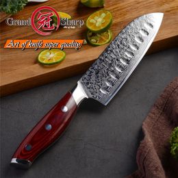 -5 polegadas Santoku Knife Professional Damasco Chef Faca VG10 67 Camadas Chef de aço japonês Facas de cozinha cortando Grandsharp233Y