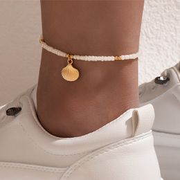 Simple Fashion Shell Beads Single Layer Anklets Beach Rice Beads Foot Chain Pendant Ankle Bracelets for Women Barefoot Jewellery