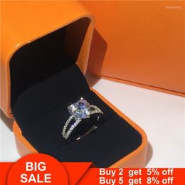 Cluster Rings Luxury Lovers Ring Silver Colour Heart Cut 3ct Cubic Zirconia Enagement Wedding Band For Women Men Finger Jewellery