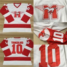 Gla Mit #10 SUTTON YOUNGBLOOD Movie Hamilton MUSTANGS Ice Hockey Jersey Mens 100% Stitched YOUNGBLOOD Hockey Jerseys White VINTAGE