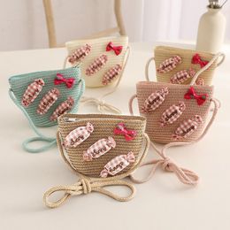 Backpacks Cute Kids Handbag All Matched Straw Weave 3D Candy Girls Coin Bag Children Crossbody for Daily Wear 220924