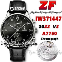 ZF V3 az371447 A7750 Automatic Chronograph Mens Watch TH 12.3 Black Dial Number Markers Stainless Steel Case Black Leather Strap 2022 Super Edition eternity Watches
