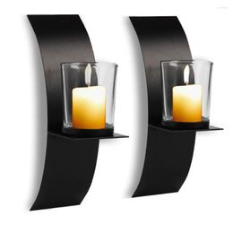 Candle Holders 2sets Wedding Wall Sconce Iron Art Bedroom Spa Arch Holder Home Decor Modern Party Easy Install With Glass Cup Black