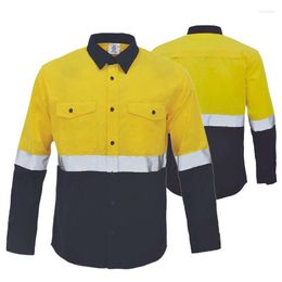 Men's Casual Shirts Yellow Navy Work Shirt For Man Workwear With Reflective Tapes