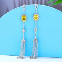 Dangle Earrings GODKI Red Carpet Long Tassel Earring For Women Wedding Full Micro Cubic Zircon High Jewelry Dubai Bridal