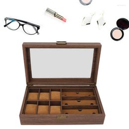 Watch Boxes Wooden Box Dustproof Waterproof Retro Wood Grain Storage Organiser Multiple Glasses Display Brown/Black