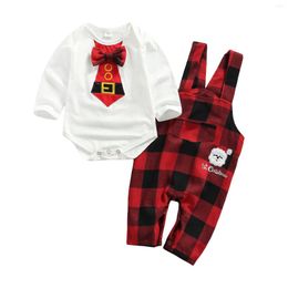 Clothing Sets 0-18M Infant Baby Girl Christmas Set Long Sleeve White Romper Top Plaid Jumpsuit Outfit 2Pcs