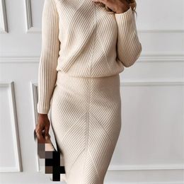 Two Piece Dress TYHUR Autumn Women's Knitting Costume Turtleneck Solid Colour Pullover Sweater Slim Skirt Two-Piece Set 220924