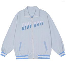 Men's Jackets LACIBLE Zipper Jacket Denim Men Baseball Coat Harajuku Streetwear Letter Embroidery Unisex Varsity Outwear