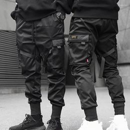 Men's Pants Men's HEFLASHOR Men Ribbons Colour Block Black Pocket Cargo 2022 Harem Joggers Harajuku Sweatpant Hip Hop Trousers