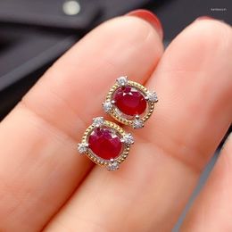 Stud Earrings 925 Sterling Silver Natural Ruby Trendy Ladies Ear Support Test