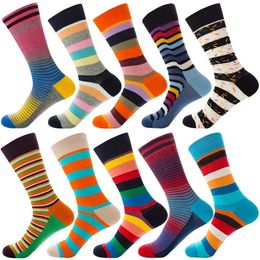 Men's Socks 10 Pairs High Quality Street Personality Fashion Colorful Casual Men Socks Stripe Grid Geometric Cotton Funny Socks 220923