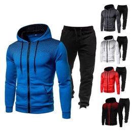 Gym Clothing 1 Set Sporty Men Outfit Long Sleeve Zipper Comfy Hood Sweatshirt Lace-up Sweatpants