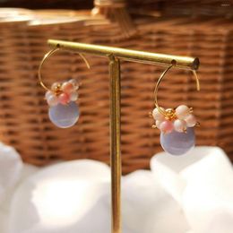 Dangle Earrings Lii Ji Natural Stone 925 Sterling Silver Gold Plated Blue Lace Agate Pink Conch Shell Handmade Jewellery For Women