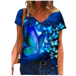 Women's T Shirts 3XL Oversides Ladies Tops Casual Short Sleeve V-Neck Loose Shirt Size Women 3D Butterfly Summer Tees 2022 Clothes