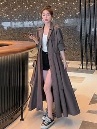 Women's Trench Coats Women's French Elegant Single-breasted Long Windbreaker Jacket For Women 2022 Autumn Over Knee Fashion Belt Waist