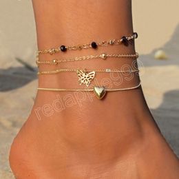 Vintage Butterfly Anklets for Women Girls Fashion Woman Heart Snake Chain Ankle Bracelet Barefoot Leg Jewellery Gifts