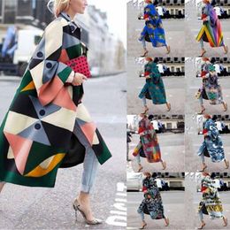 Women's Trench Coats Women's 2022 Winter Women Personality Pattern Long Flared Sleeve With Pocket Female Designer Clothes Loose Coat