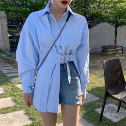 Women's Blouses Shirts Shirts Women Loose Temperament Korean Style Clothing Teenagers Lady Tops and Blouses Solid Casual Elegant Design Asymmetric Chic 220923