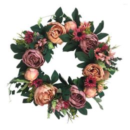 Decorative Flowers Artificial Peony Wreath Silk Front Door Knocker Green Home Decorations Rattan Circle Simulation Garland