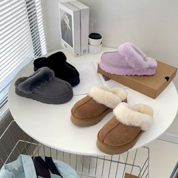 2022 Designer Classic Snow Boots Ladies Platform Slippers Warm Leisure Room Furry Inner Pyjama Party Wear Non-Slip Cotton Slippers Lace Box