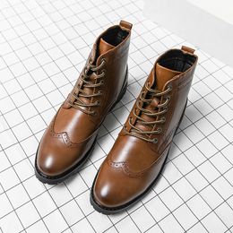 Punching retro brogue boots high-top British style men's simple luxury business casual dress shoes mid-boots Full Size