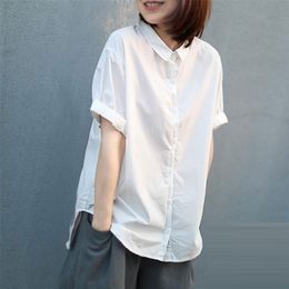 Women's Blouses Shirts Summer Fashion Women Short Sleeve Loose White Shirt Allmatched Casual Turndown Collar Cotton Linen Blouses Tops M234 220923