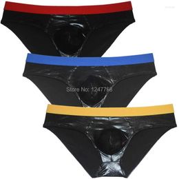 Underpants Sexy Men's Underwear Leather Like Bulge Briefs Bikini Liquid Skin Sports Brief Ropa Interior Hombre