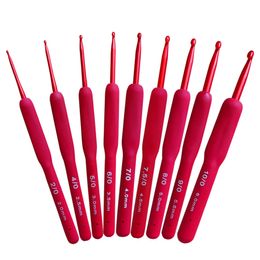 Knitting Tool Set Hook Needles Single Head TPR Red Handle Silicone Crochet