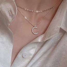 Silber Farbe Mond Anhänger Mehrschichtige Kette Halskette für Frauen Mädchen Goth Mode Kristall Halsband Halskette Frau Schmuck