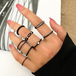 Fashion Black Ring Set for Women Punk Geometric Metal Cross Rings for Female Trend Jewellery Gifts