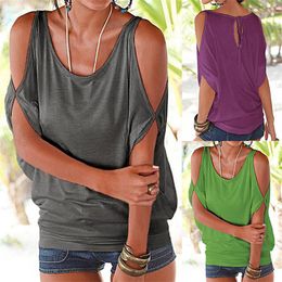 Women's T Shirts Women Summer 2022 Casual T-shirt Sexy Off Shoulder Tops Solid O-neck Ladies Loose Top Tees Batwing Short Sleeve Shirt