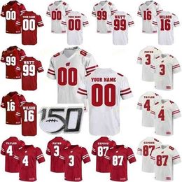 Sj Custom Wisconsin Badgers College Football Jerseys 12 Alex Hornibrook 14 Nakia Watson 16 Russell Wilson Men Women Youth Stitched