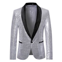 Men's Suits Blazers Mens Shawl Lapel Blazer 2019 Fashion Sliver Sequin Suit Jacket Men Punk DJ Club Stage Singer Clothes Party Wedding Suit for Men