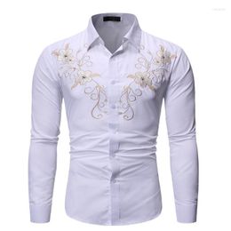 Men's Casual Shirts Men's Long Sleeved Shirt British Style Youth Embroidery Lapel Fitted White Black Designer