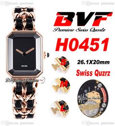 BVF Premiere H0451 Swiss ETA Quartz Ladeise Watch Rose Gold Black Dial Interwoven Leahter Strap Super Edition Womens Watch Puretime