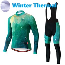 2024 Pro Mens Green Stars Winter Cycling Jersey Set Long Sleeve Mountain Bike Cycling Clothing Breathable MTB Bicycle Clothes Wear Suit B38