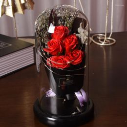 Decorative Flowers Immortal Rose Luminous Glass Cover Ornament Christmas For Girlfriend Valentine's Day Romantic Gift Birthday Party