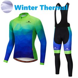 2023 Pro Mens Fluorescence Green Winter Cycling Jersey Set Long Sleeve Mountain Bike Cycling Clothing Breathable MTB Bicycle Clothes Wear Suit B35