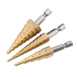 3Pcs/set HSS Titanium Coated Step Drill Bits Drilling Power Tools Metal High Speed Steel Wood Hole Cutter Step Cone Drills with bag