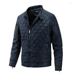 Men's Jackets Men Padded Jacket Casual Zip Up Winter Warm Plaid Stand-Up Coat Windproof Outwear