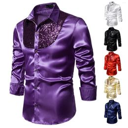 Men's Casual Shirts Men's Sequins Nightclub Host Long Sleeve Turn-Down Collar Tops Evening Party Button-Down Slim Fit Prom Costume