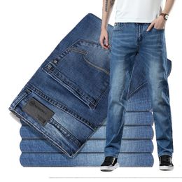 Men's Jeans Business Men Casual Straight Washed Blue Bleached Retro Stretch Comfortable Denim Trousers Male Brand Clothing 220923