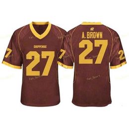 Sj NCAA Vintage Central Michigan Chippewas Antonio Brown College Football Jerseys Cheap 27 Antonio Brown A. Brown University Football Shirts